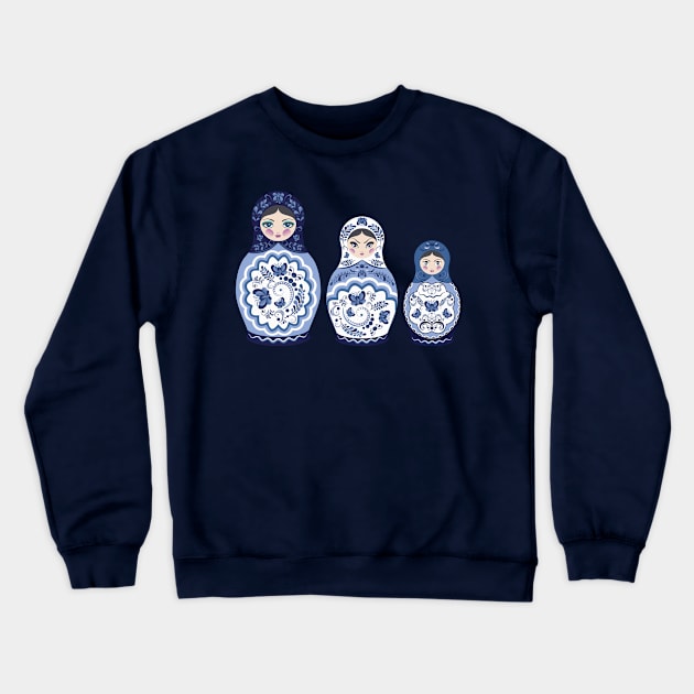 Blue Matryoshka Dolls Crewneck Sweatshirt by AnnArtshock